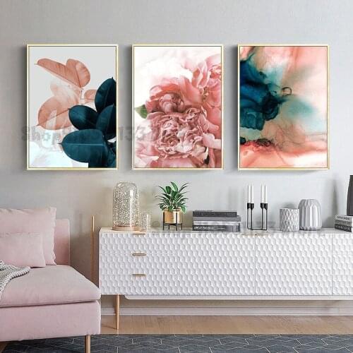 Pink green flower leaves Nordic style wall art diamond painting embroidery Mosaic wall picture living room decoration GG4210