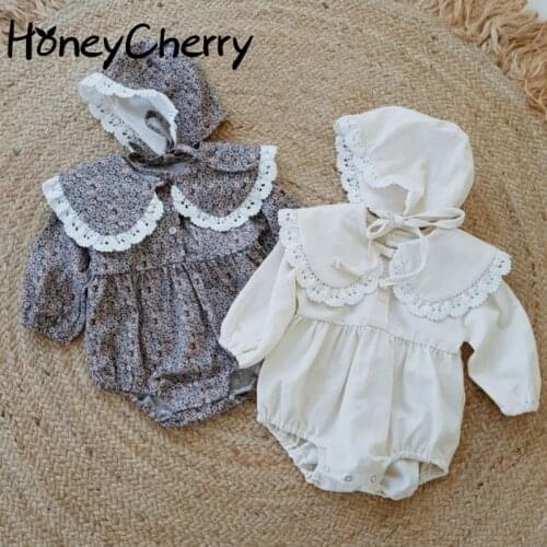 Autumn baby girl bodysuits Cotton Floral Princess Crawling Clothes Baby Girl Lace Lapel One-Piece Suit baby bodysuit