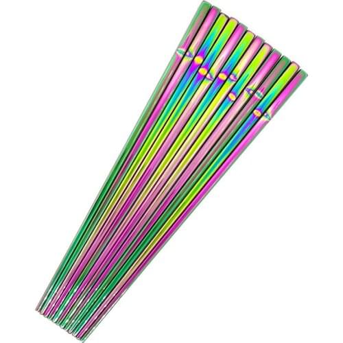 Stainless Steel Chopsticks Tongs Rainbow Chopsticks Food Grade Mirror Polished Tongs Colorful Dinnerware Purple Cutlery 2pairs