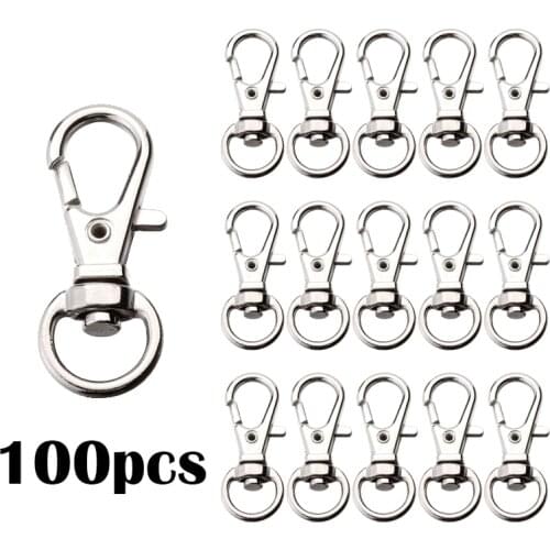 PARETO 100pcs Swivel Clasps Lanyard Snap Hook Metal Swivel Lanyard Snap Hook Lobster Claw Clasp 32mm Nickel Plated Key Rings