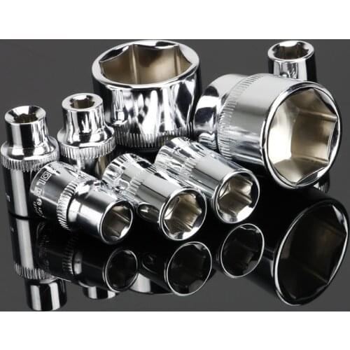 1Pcs 3/8" inch Metric Drive Hex Short Socket Chrome plated Wrench Adapter Spanner Ratchet Converter Car Repair Tools 6mm-24mm