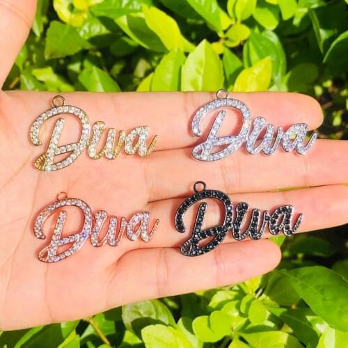 5pcs DIVA Word Charms for Jewelry Making Bling Crystal Stone Micro Pave Letters Pendant Women Bracelet Necklace Bangle Earring