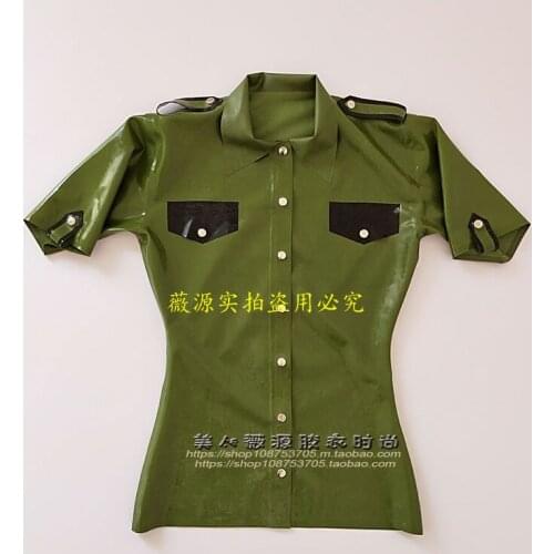Sexy Women Latex Shirt Uniform Turn-down Collar Lingerie Rubber Blouse Top Plus Size Custom