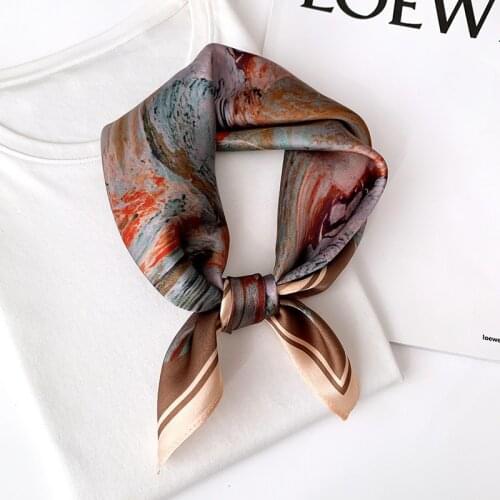 Fashion Women Summer 100% Silk Neck Scarf for Hair Headband Luxury 2021 Design Print Square Scarves Lady Bandana Kerchief