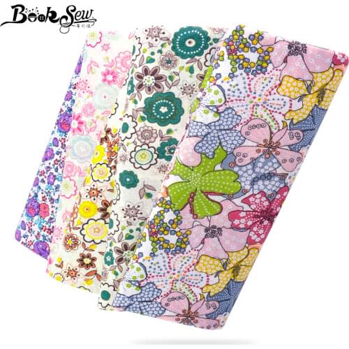 Booksew 100% Cotton Fabric Lovely Green and Gray Flowers Design Cloth for Dolls DIY Sewing Tilda Doll Home Textile Craft CM
