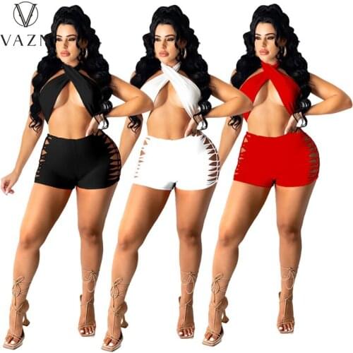 VAZN 2021 Summer Suitable Sleeveless Halter Solid Bikini Energetic Elegant Women Shorts 2PCs Set Ladies Women Suits
