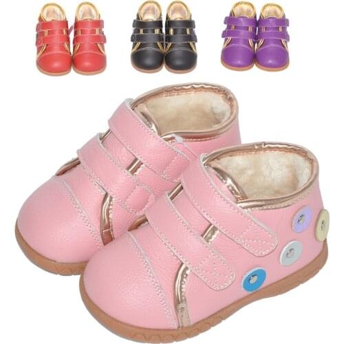 Genuine leather waterproof toddler girl warm fur winter ankle boots