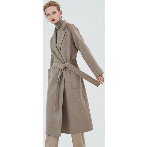 High Qualiy Winter Wool Coat Ripple England Coats and Jackets with Belt Long Black Outwear Clothes Manteau Long Femme WPY1904