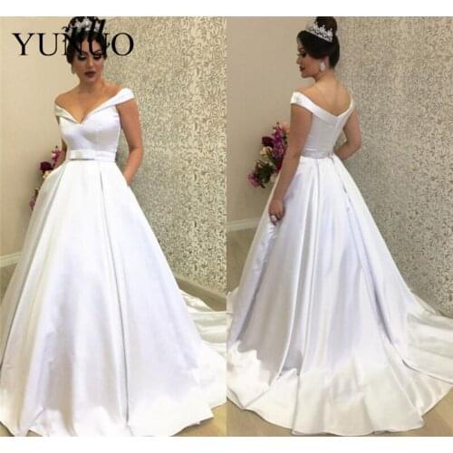 YuNuo Shining Beading Wedding Dresses 2019 Sweep Train Bridal Gowns Luxury Satin Robe De Mariee New Wedding Dress