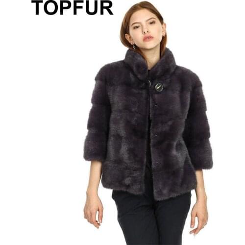 TOPFUR Winter Short Real Fur Coat Women Natural Mink Fur Jacket Half Sleeves Mandarin Collar Coat Women Real Fur Customized