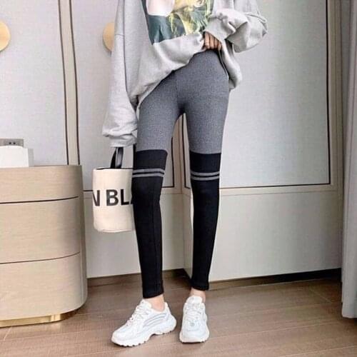 OUMENGKA Spring Autumn Women Leggings 2021 Stripe Casual Slim Pants Trousers High Waist Sportwear Ladies Ankle Length Leggings