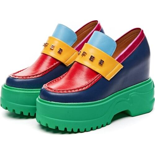 2021 Shocking high-heeled wedge loafers with small European and American fashion round head muffin heighten womens shoes