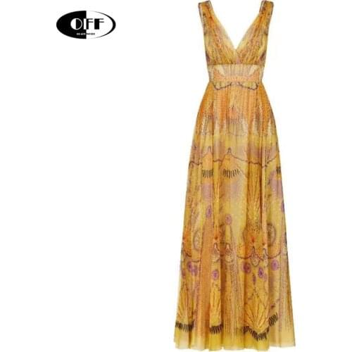 Designer runway party evening maxi dresses for women summer sexy v-neck Backless sleeveless vintage printed long dress vestidos