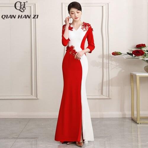 Qian Han Zi fashion runway maxi dress 3/4 Sleeve vintage Three-dimensional flowers beaded applique long dresses women elegance