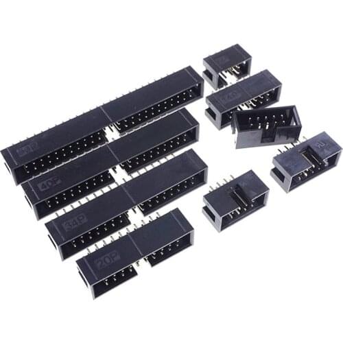 100 Pcs 2.54 mm Male Pin PCB Header 6 8 10 12 14 16 20 24 26 30 34 40 50 60 64 Pin Straight Shrouded IDC Socket Box Header JTAG