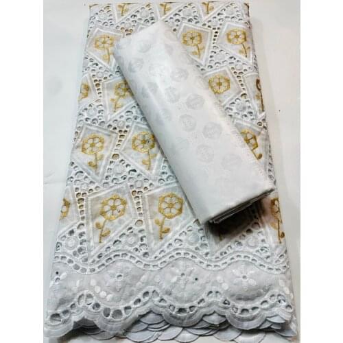 2021 High Quality Dry Laces 2.5+2.5 Yards With Bazin Riche Fabric Swiss Voile Senegal African Wedding Bride Dress YKM102