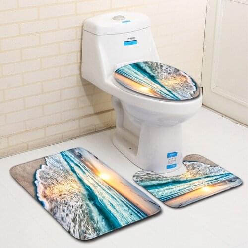 3pcs/ Set Vintage Cartoon Print Anti-slip Bathroom Floor Mat Home Decor Shower Non-Slip Rug Bath Door Mats Sea Pattern