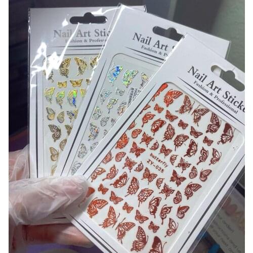 30 types 1pc Nail Art Stickers ultra-Thin Butterfly Stickers Laser Gold~Silver Butterfly Stickers with Bronze Butterfly Sticker