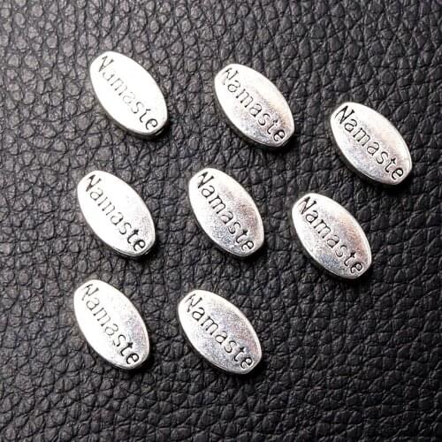 12pcs/lot Silver Plated Oval Namaste Charm Metal Pendants DIY Necklaces Bracelets Jewelry Handicraft Accessories 13*8mm P712