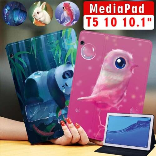 Tablet Case for Huawei MediaPad T5 10 10.1 Inch Animal Series Leather Stand Cover Case + Free Stylus