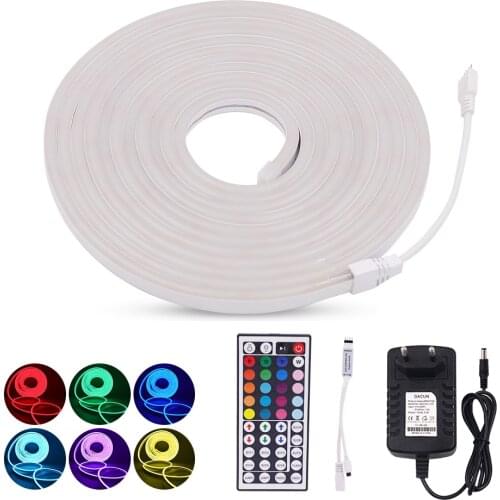 DC 12V RGB LED Neon Light with Remote Control Fexilbe LED Strip Light Tape Ribbon Waterproof Neon Sign Rope Waterproof LED Tube