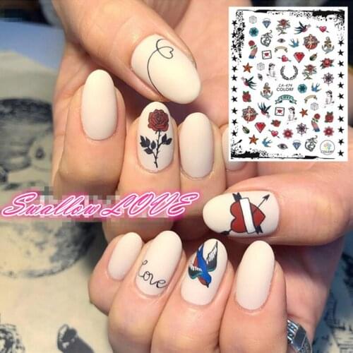 CA SERIES punk heart girl star bird CA-474 3d nail art stickers decal template diy nail tool decorations