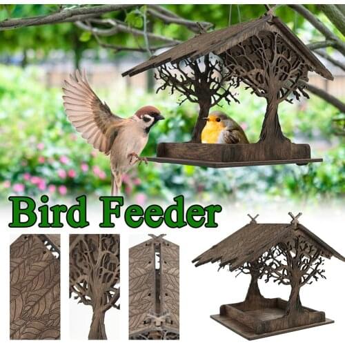 Wooden Hummingbird Nest Feeder Tree Branches Carving Hanging Birds Food Container Courtyard Bird Feeding Supplies