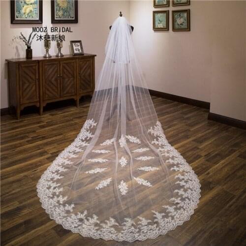 New 2020 Bridal Veils Fashionable Appliques Lace Edge 2-Tie Cathedral Veil velo de novia