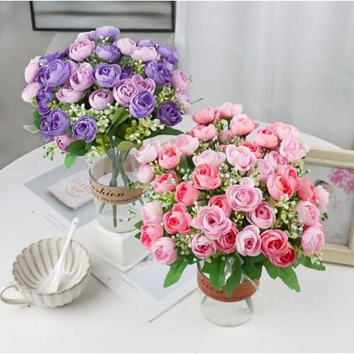 Artificial Flowers Simple 10 Heads Bouquet Rose Silk High End Wedding Party Bride Home Table Plant Decoration Single Branch