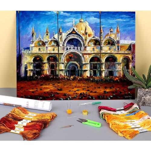 Oil Painting Style Venice Printed Fabric 11CT Cross-Stitch Complete Kit DIY Embroidery DMC Threads Handicraft Handmade Gift