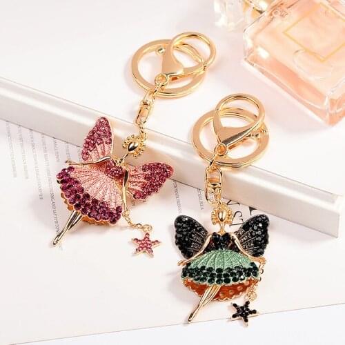 Classic Jewelry Angel Dancing Crystal Star Keychain Exquisite Ballet Girl Car Bag Pendant Women Gift Trinket Gold Color Keyring