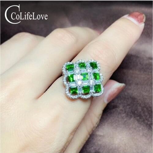 CoLife Jewlery 925 Silver Ring for Party 100% Natural Chrome Diopside Ring Sterling Silver Diopside Jewelry Silver Gemstone Ring