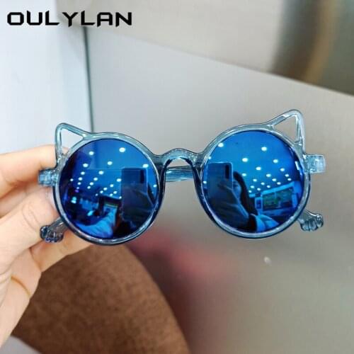 Oulylan Round Kids Sunglasses Boys Girls Cat Eye Sun Glasses Vintage Colored Eyewear Children Cute Baby Black Goggles UV400