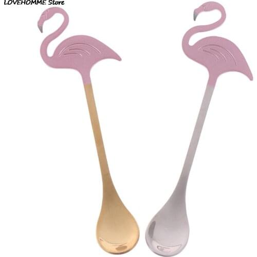 Stainless Steel Flamingo Coffee Tea Stirring Spoon Meal Soup Cake Jelly Dessert Ice Cream Scoop Gift Kitchen Bar Tableware