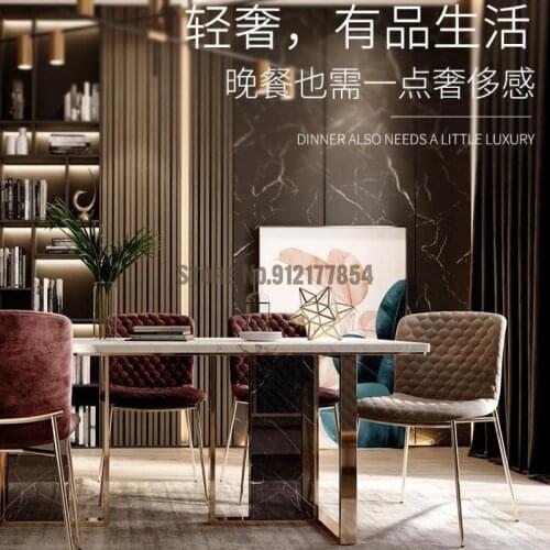 M.SS Italian Light Luxury Dining Chair Home Designer Dining Chair Makeup Chair Postmodern Stainless Steel Fabric Book Chair