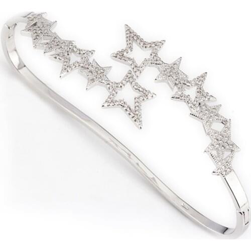 Copper Hand Palm Ring Shining Stars with Clear CZ Bracelet Bangle Women Fashion Jewelry Accessory Gifts