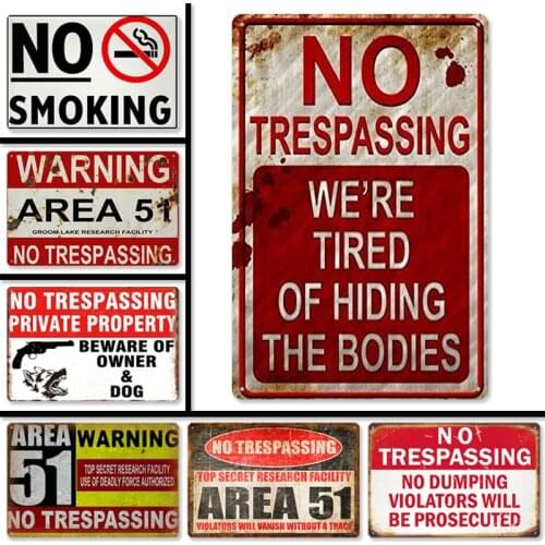 No Smoking No Trespassing Warning Text Tin Sign Metal Plaques Decor For Bar Garage Wall Signs Vintage Rust Iron Plate Painting