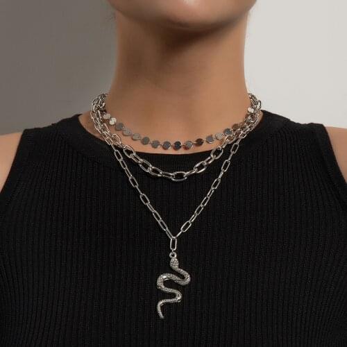 Multi-layer Fashion Snake Necklace Pendant Women Creative Personality Lock Thick Chain Tassel Sequins Necklace Jewelry