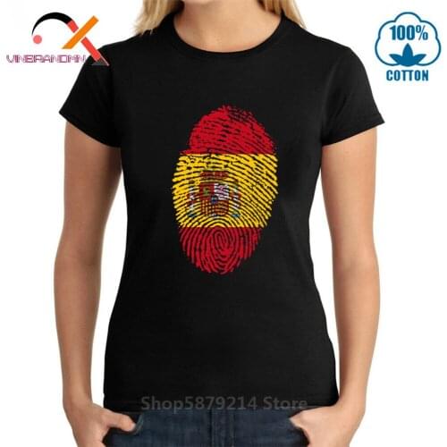 Casual Spain Flag Fingerprint T Shirt Women Short Sleeve 100% Cotton Tshirt Streetwear Hipster National DAY T-Shirt Mom Girl Tee
