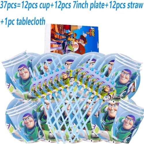 12pcs/set Disney Toy Story 4 Kids Birthday Party Decoration Supplies Party Disposable Tableware Set Paper Cup Plates Baby Shower