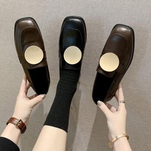 2020 fashion new spring womens singles shoes solid color wear-resistant metal decoration daily wild womens casual shoes U29-49