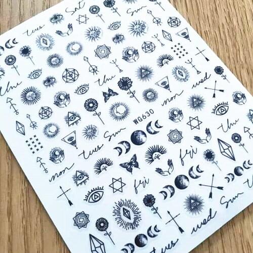 Newest WG 629 series 200 eyes design 3d nail art sticker Japan Korea style nail decals template back glue nail decoration tools