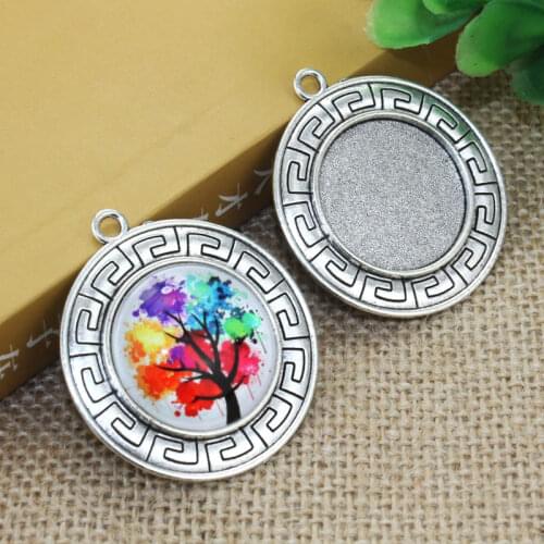 Zinc alloy Simple Necklace Pendant 5pcs 25mm Inner Size Cameo Cabochon Base Base Tray Bezel Blank F-031104