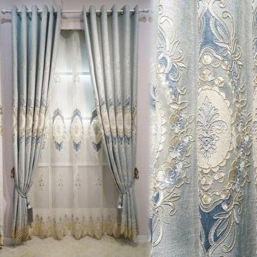 Villa Luxury Curtains for Living Dining Room Bedroom Atmosphere European-style American Chenille Embroidered Curtains