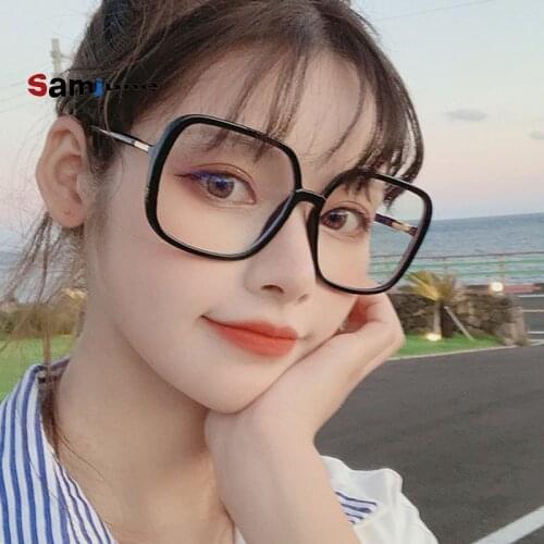 Samjune Oversize Square Anti-blue Light Glasses Frame For Women Vintage Retro Black Clear Big Eyeglasses Computer Transparent