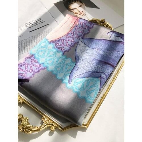 Artistic 100% Silk Scarf Women Natural Soft Plus Spring Autumn Elegant Purple Large Size Plus Long Silk Shawl dual-use 190-90