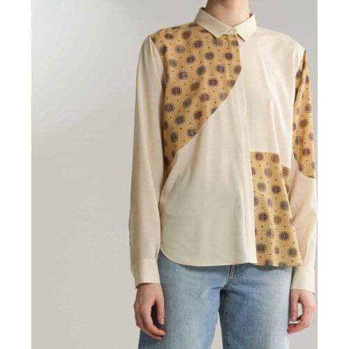 Silk Irregular Stitching Printed Shirt and Blouse