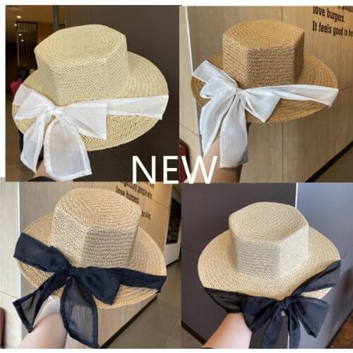 Hexagonal hat top summer ladies big brim retro flat straw hat sun hat beach French straw hat wheat straw fedora sun hat