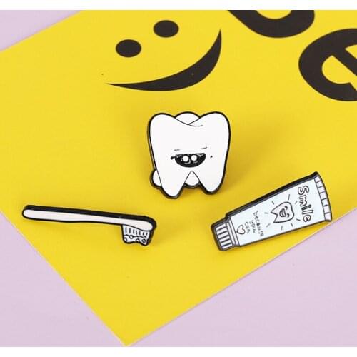 Cartoon Syringe Pink Pill Enamel Pins Smile Teeth Brooches Medical Organ Metal Badge Denim Bag Lapel Pin Jewelry Gifts For Kids