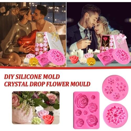 Valentines Day Roses Flowers chocolate Silicone Mold cake decorating tools DIY baking silicone mold Resin sugar Candy Sculpey